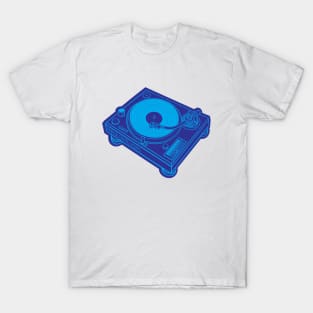 Turntable (Vivid Cerulean + Dark Blue Drop Shadow) Analog / Music T-Shirt